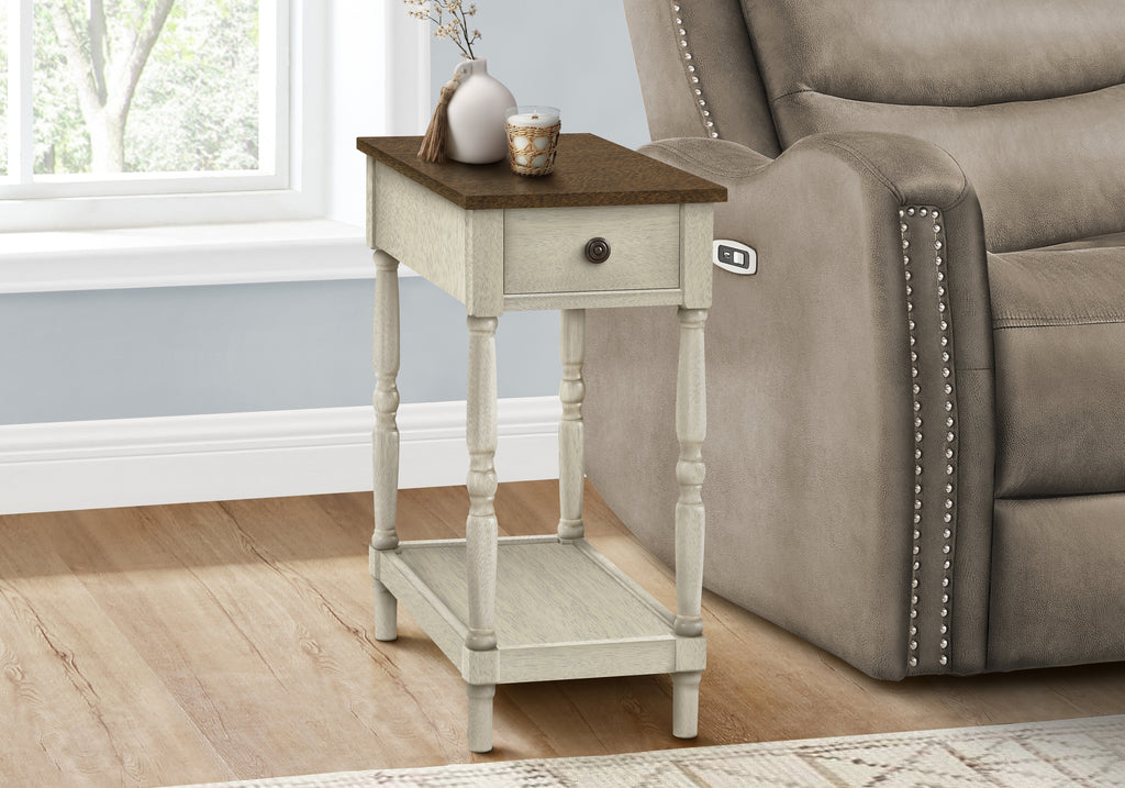 ACCENT TABLE - 24""H / ANTIQUE WHITE / ESPRESSO VENEER