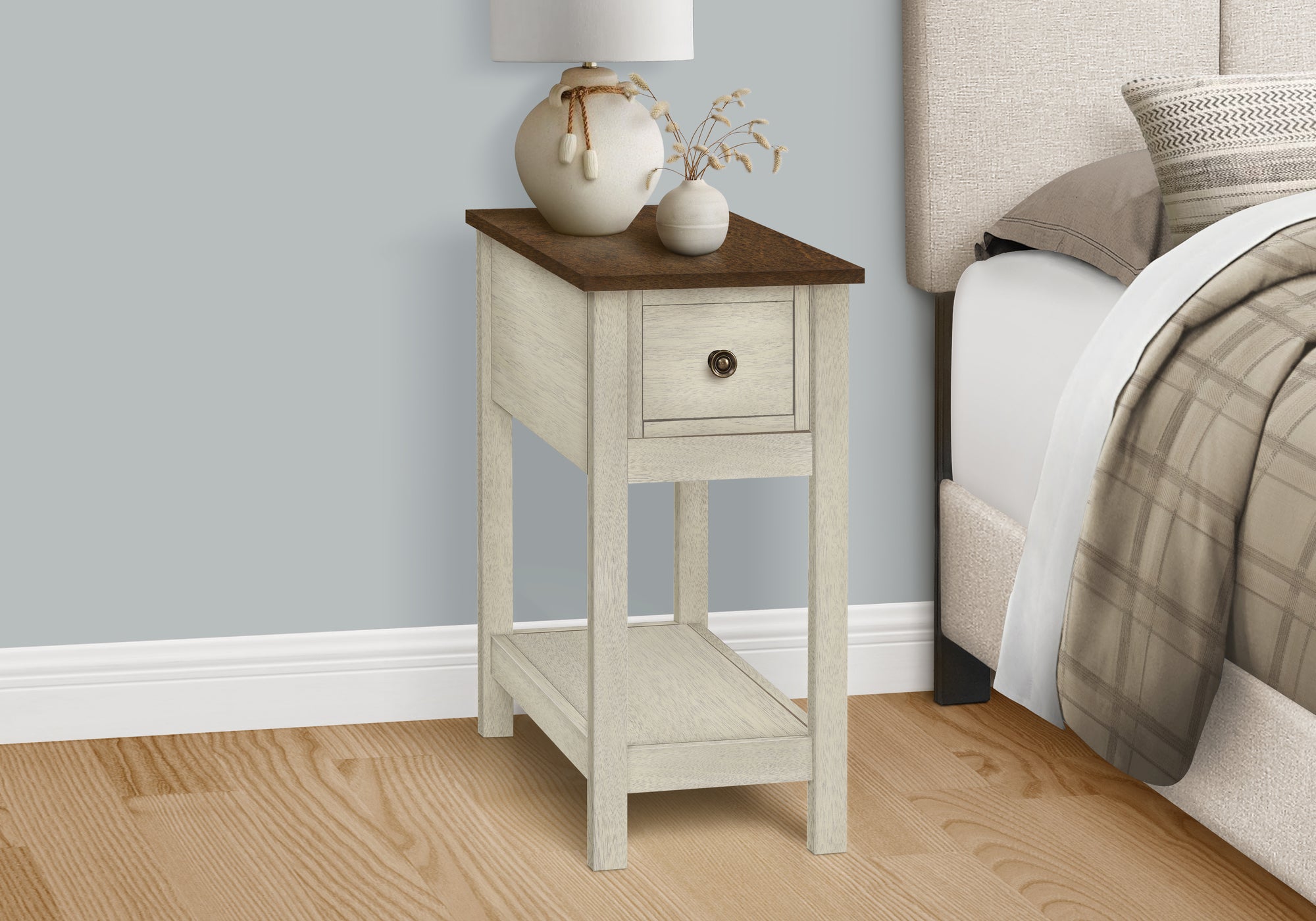 ACCENT TABLE - 24""H / ANTIQUE WHITE / ESPRESSO VENEER