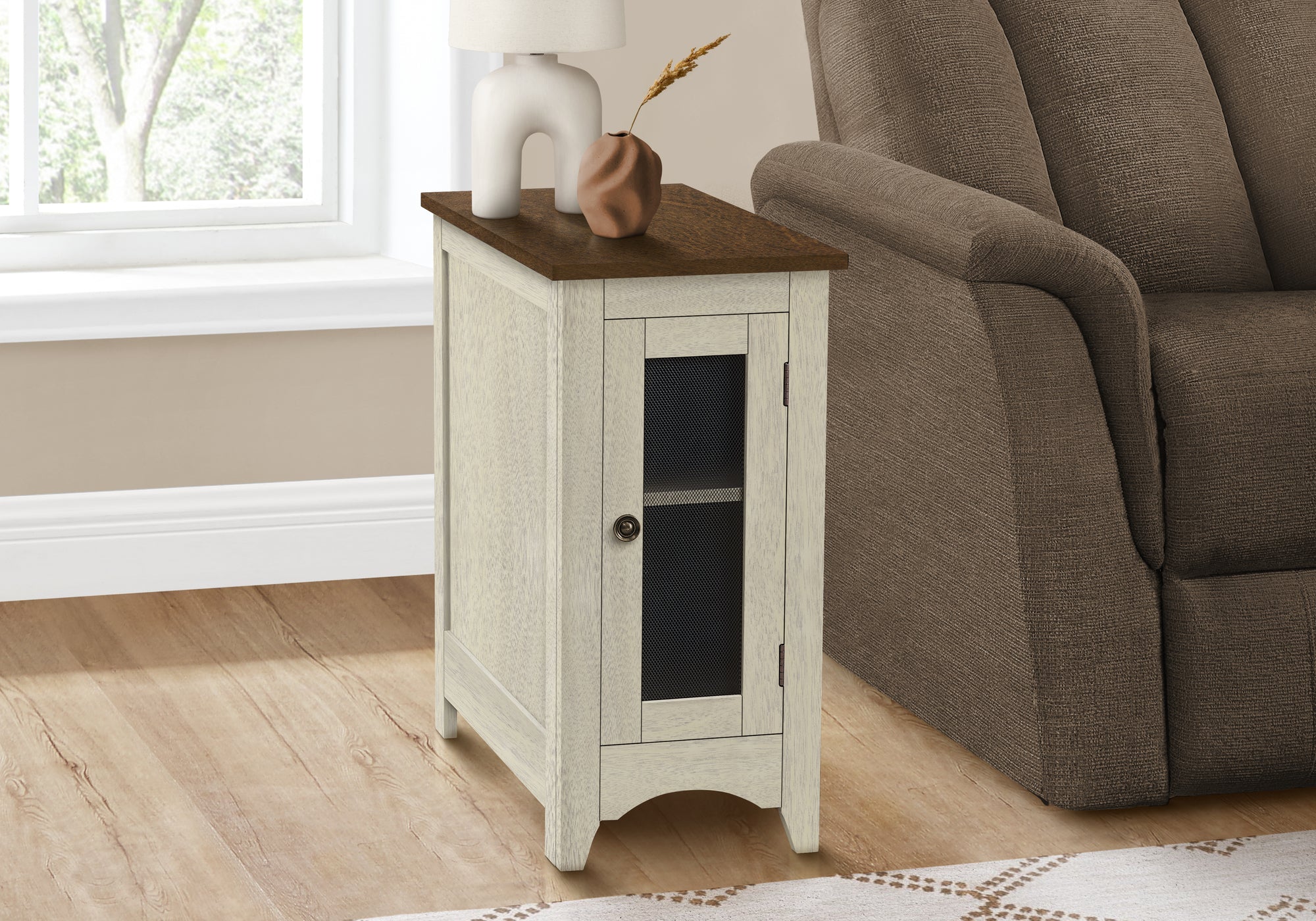 ACCENT TABLE - 24""H / ANTIQUE WHITE / ESPRESSO VENEER