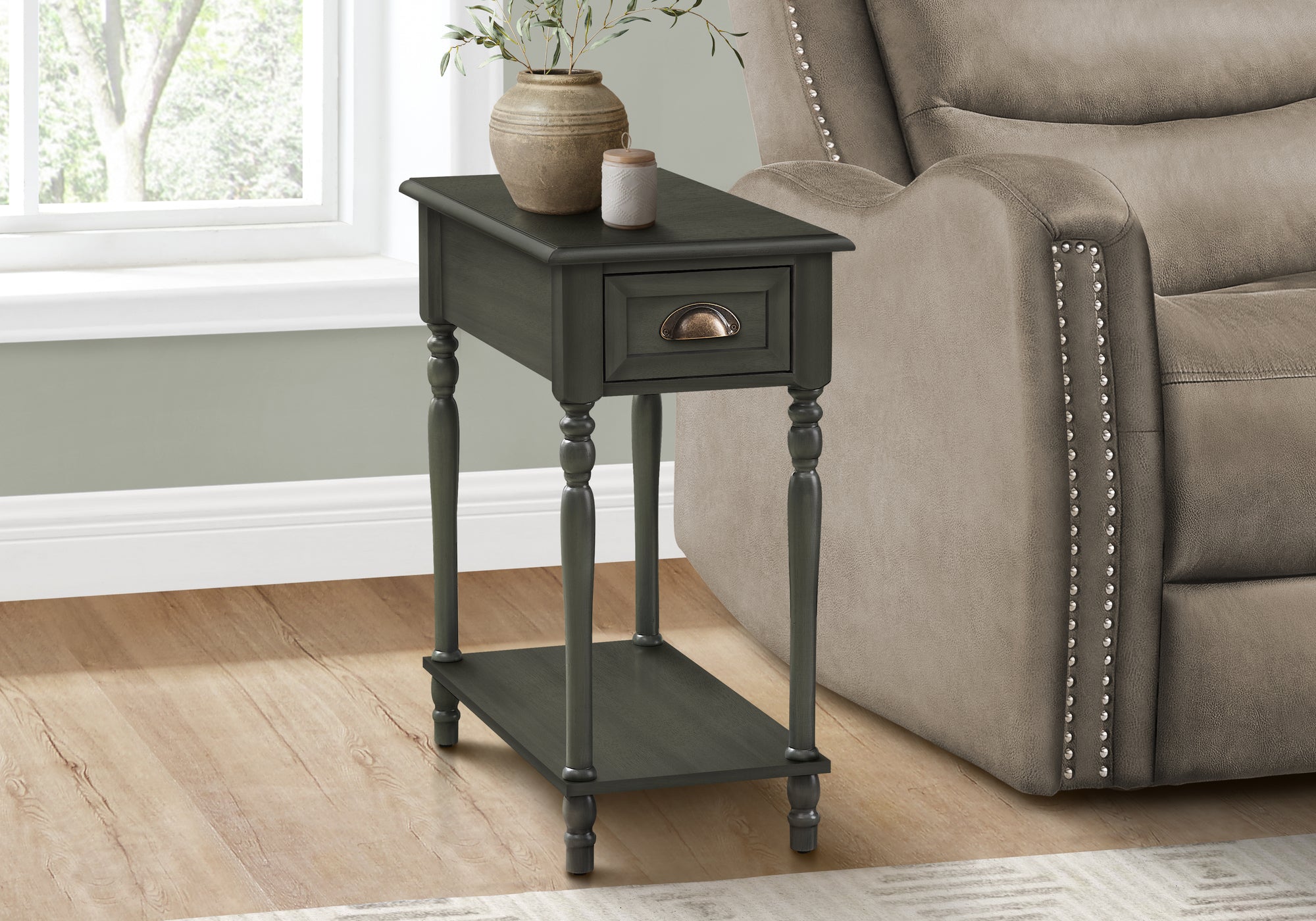 ACCENT TABLE - 24""H / DARK GREEN VENEER END TABLE