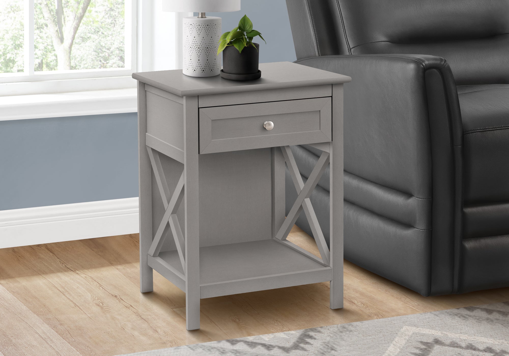 ACCENT TABLE - 25""H / ANTIQUE GREY VENEER END TABLE