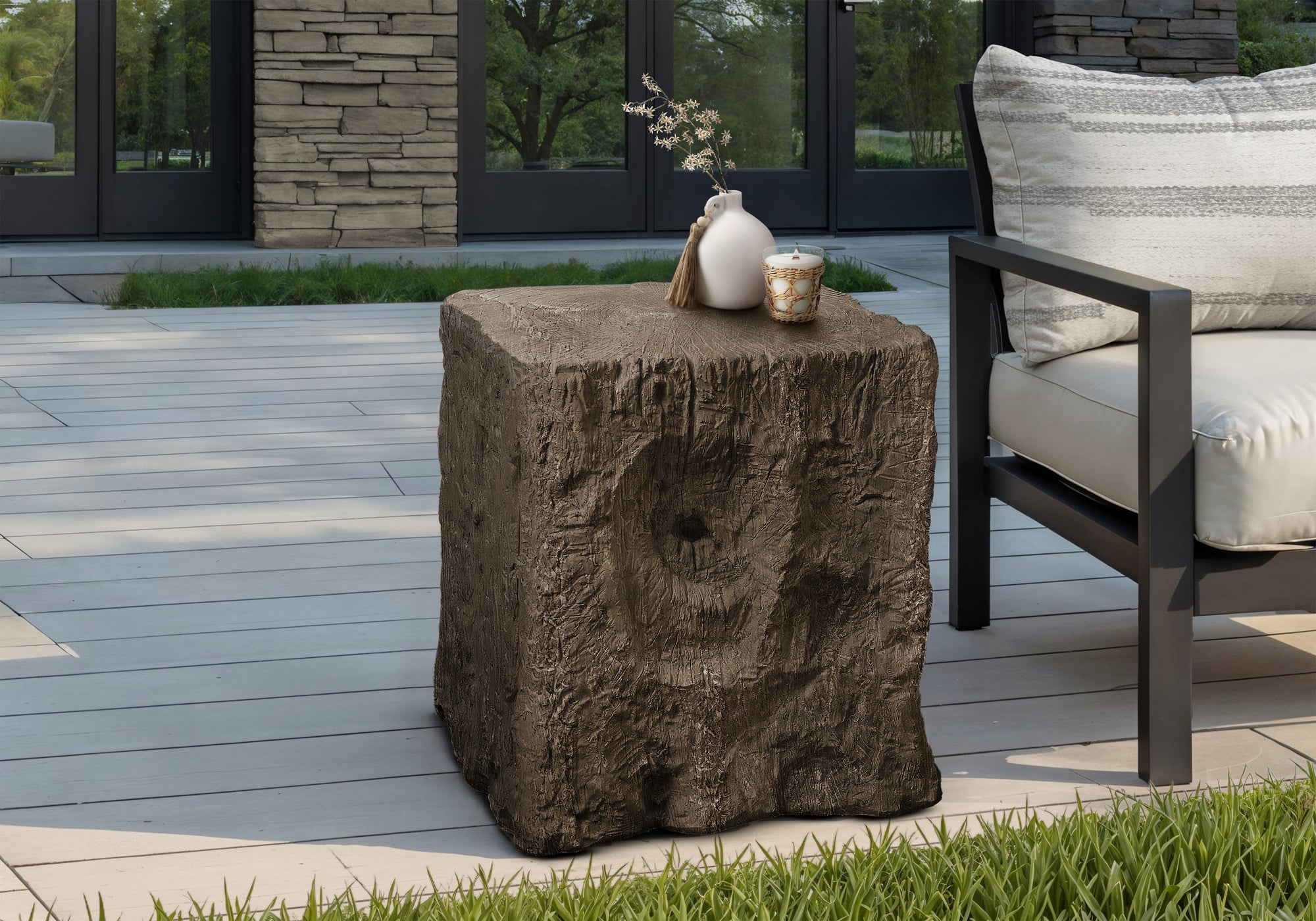 ACCENT TABLE - 25""H / WALNUT INDOOR OR OUTDOOR