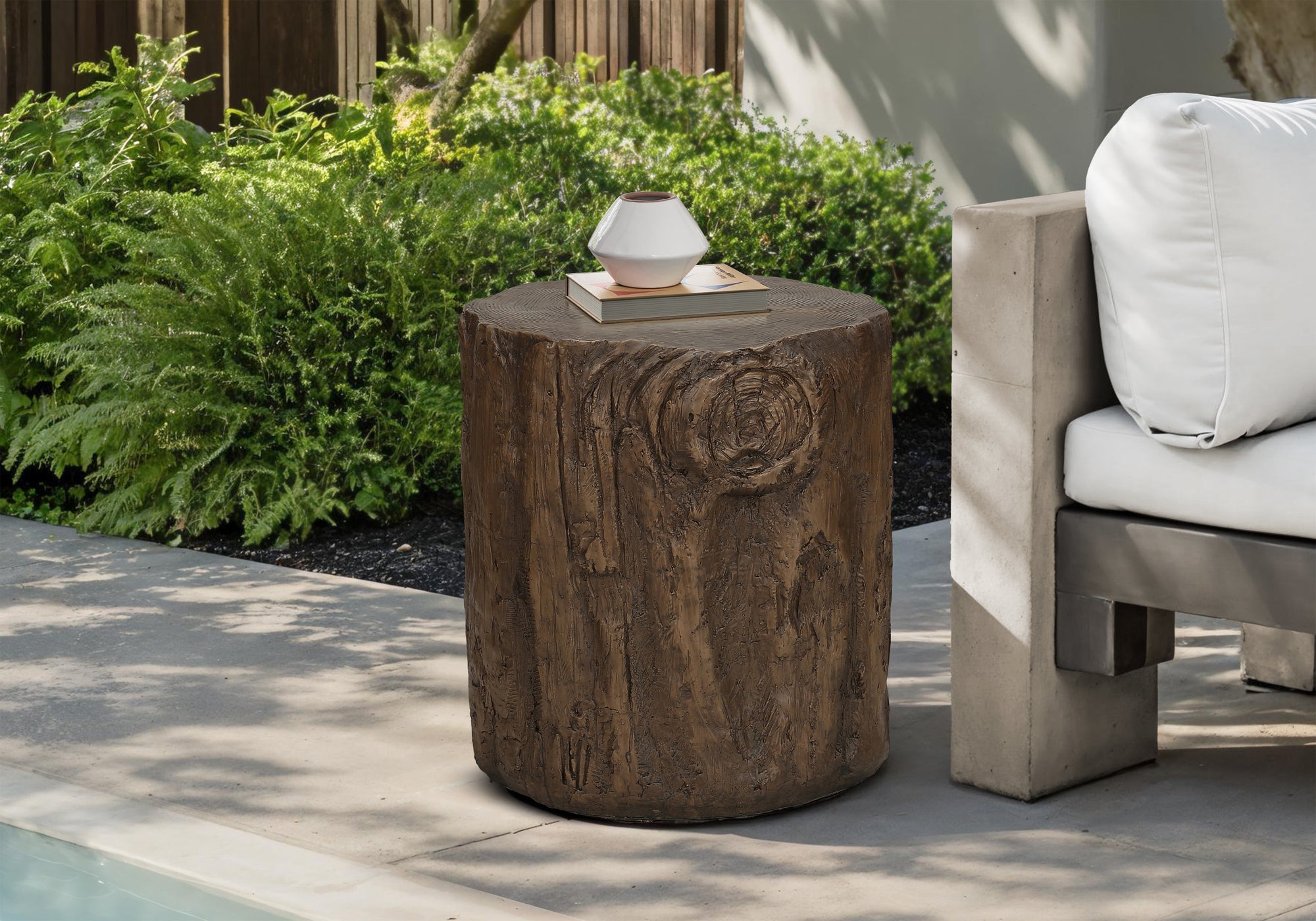 ACCENT TABLE - 25""H / WALNUT INDOOR OR OUTDOOR