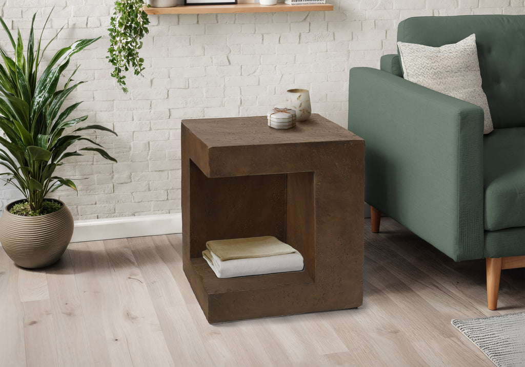 ACCENT TABLE - 25""H / WALNUT INDOOR OR OUTDOOR