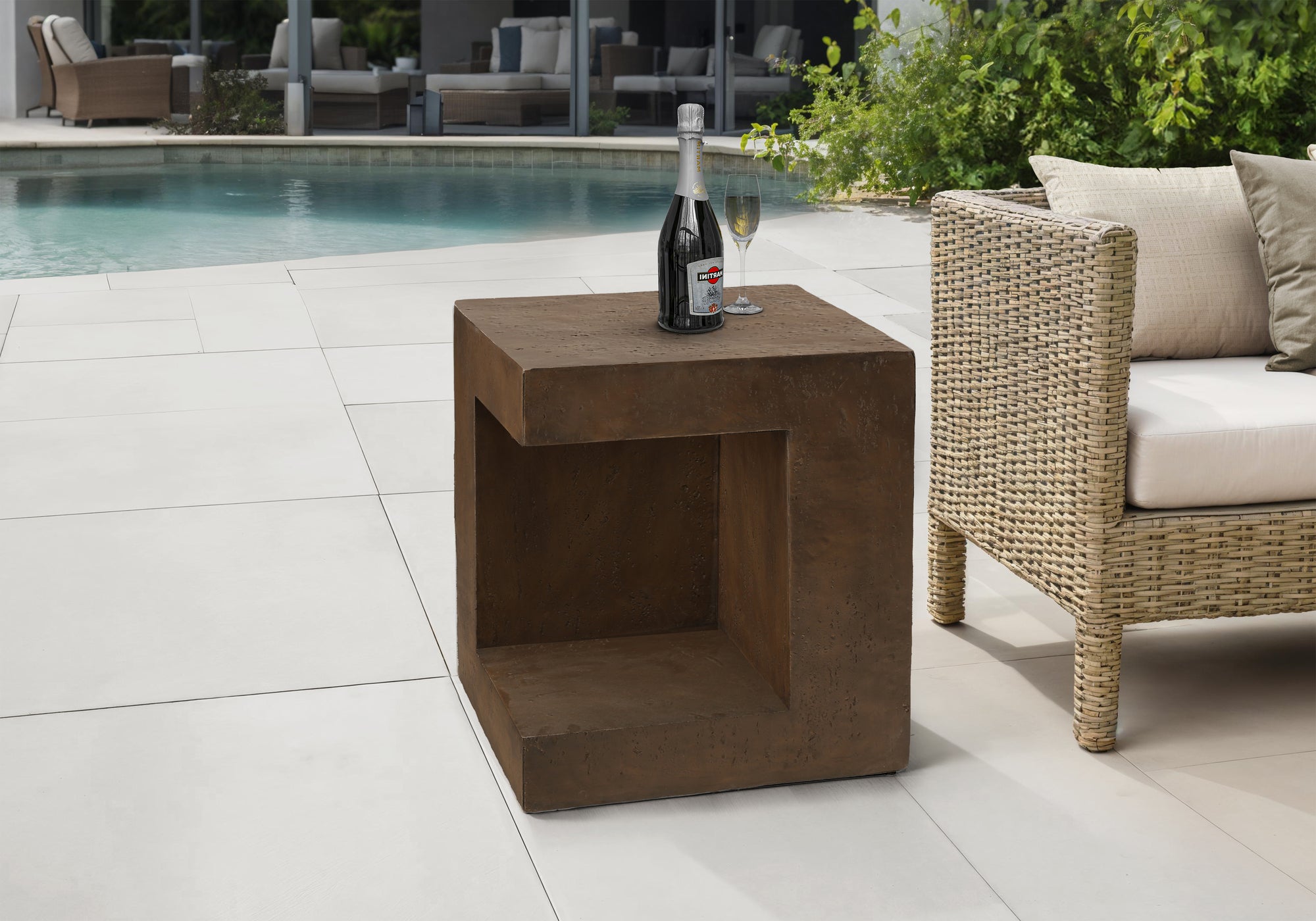 ACCENT TABLE - 25""H / WALNUT INDOOR OR OUTDOOR