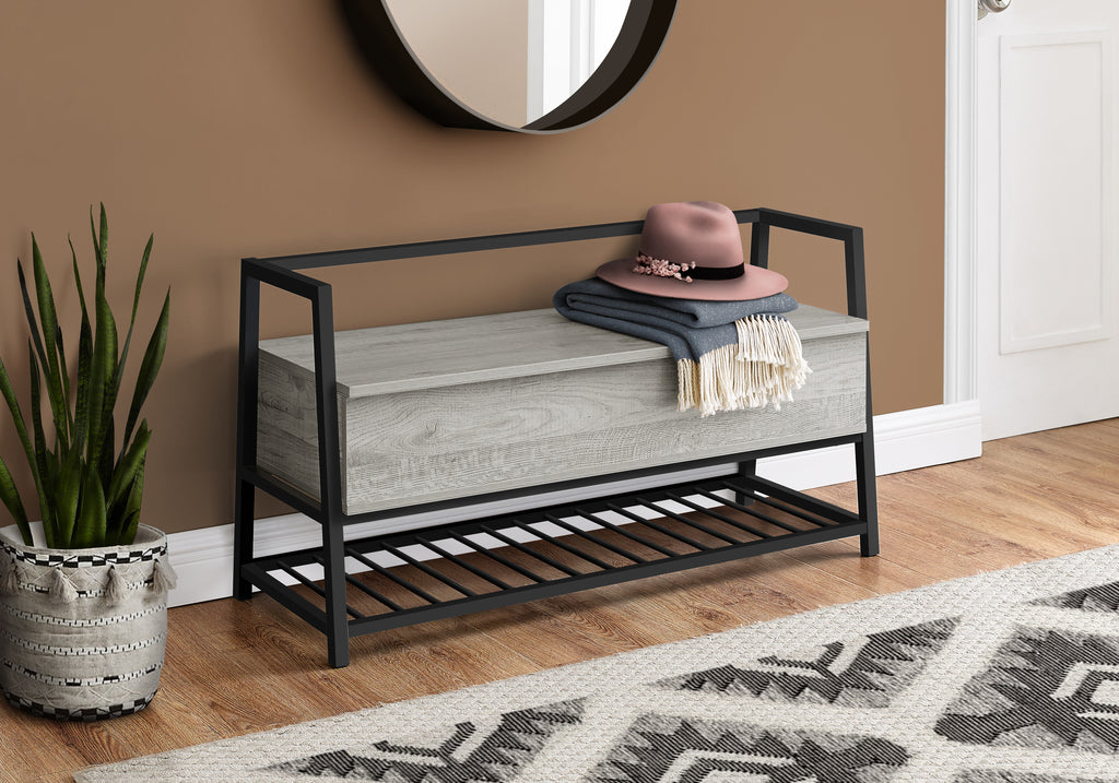 BENCH - 42""L / GREY STORAGE / BLACK METAL
