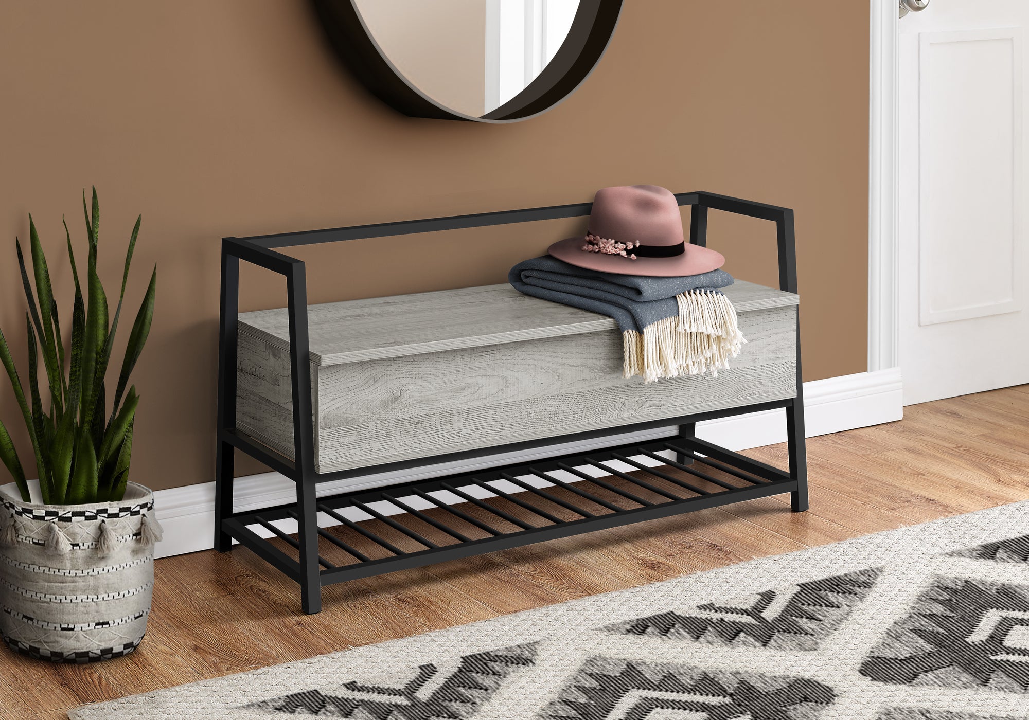 BENCH - 42""L / GREY STORAGE / BLACK METAL