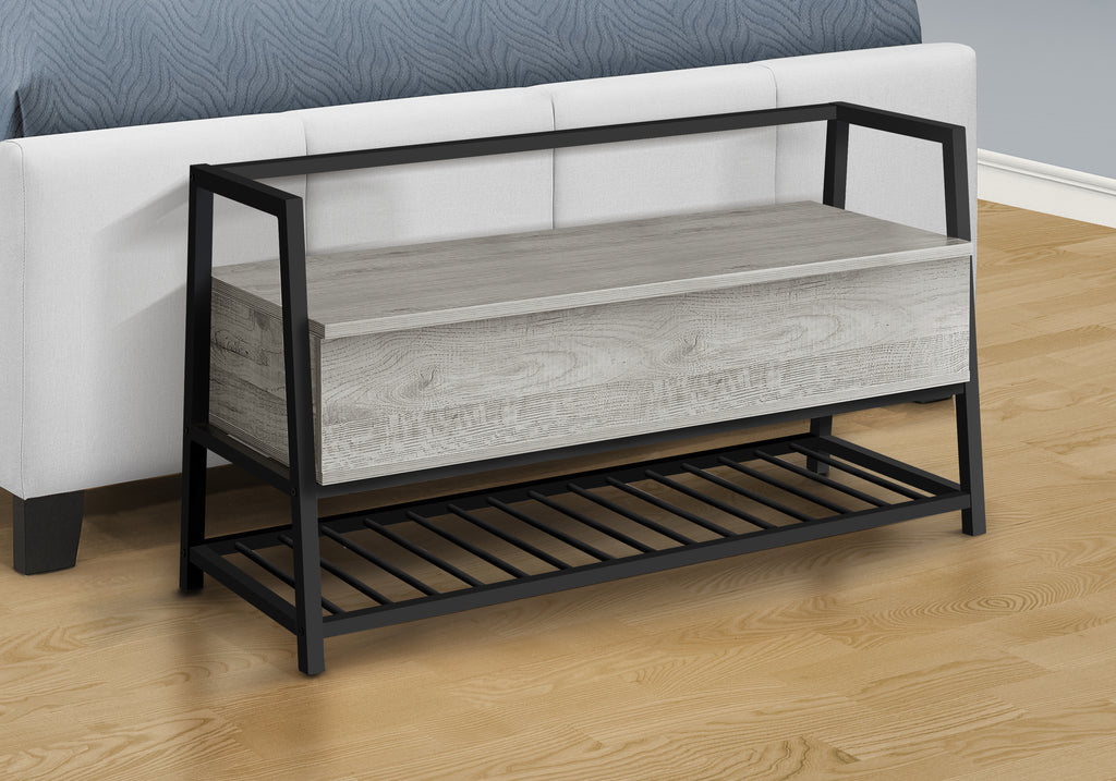 BENCH - 42""L / GREY STORAGE / BLACK METAL