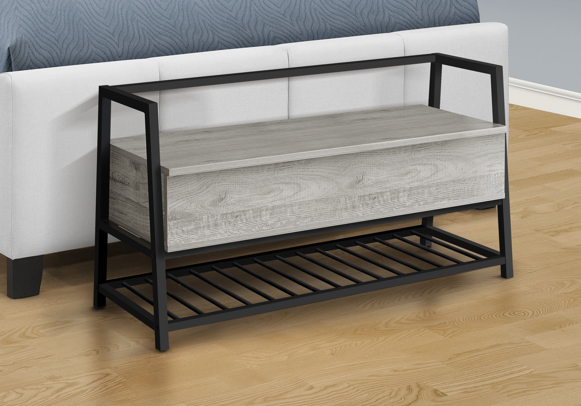 BENCH - 42""L / GREY STORAGE / BLACK METAL