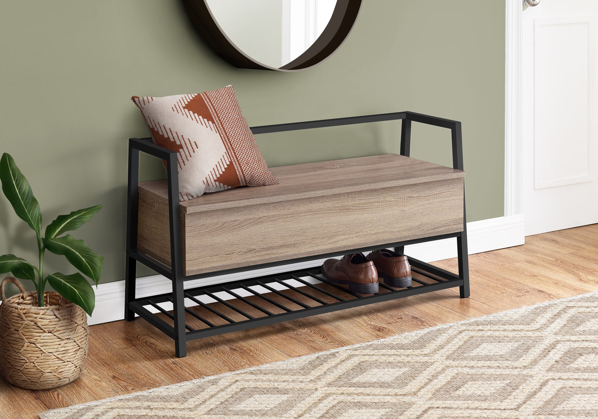 BENCH - 42""L / DARK TAUPE STORAGE / BLACK METAL