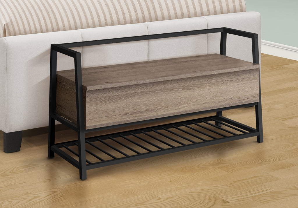 BENCH - 42""L / DARK TAUPE STORAGE / BLACK METAL