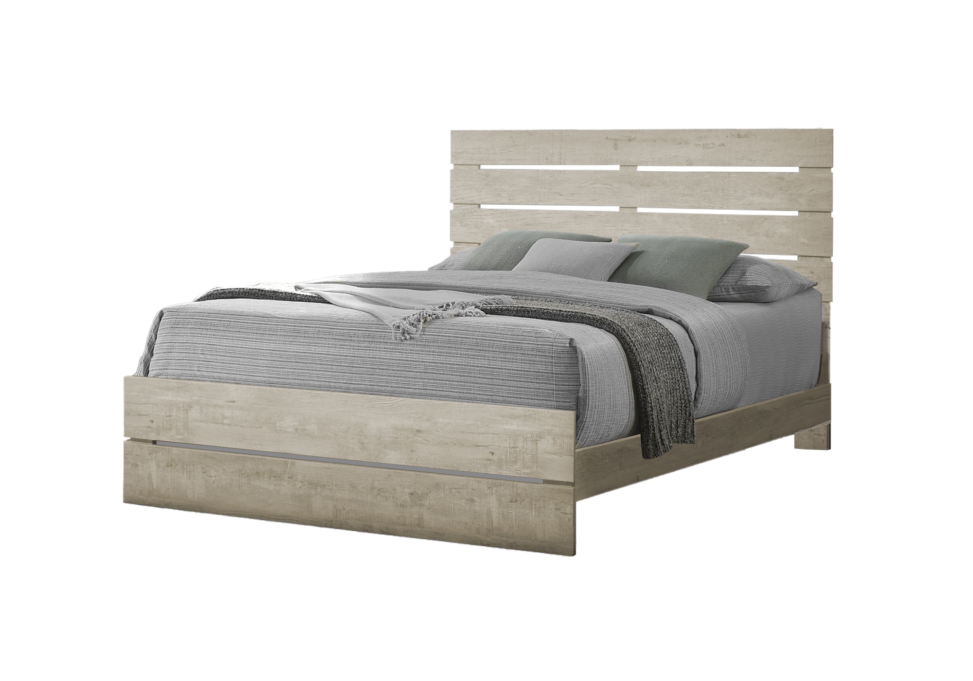 BEDROOM SET - QUEEN SIZE BED / BLEACHED OAK FINISH