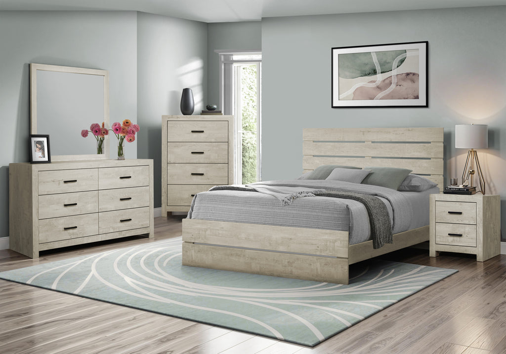 BEDROOM SET - QUEEN SIZE BED / BLEACHED OAK FINISH