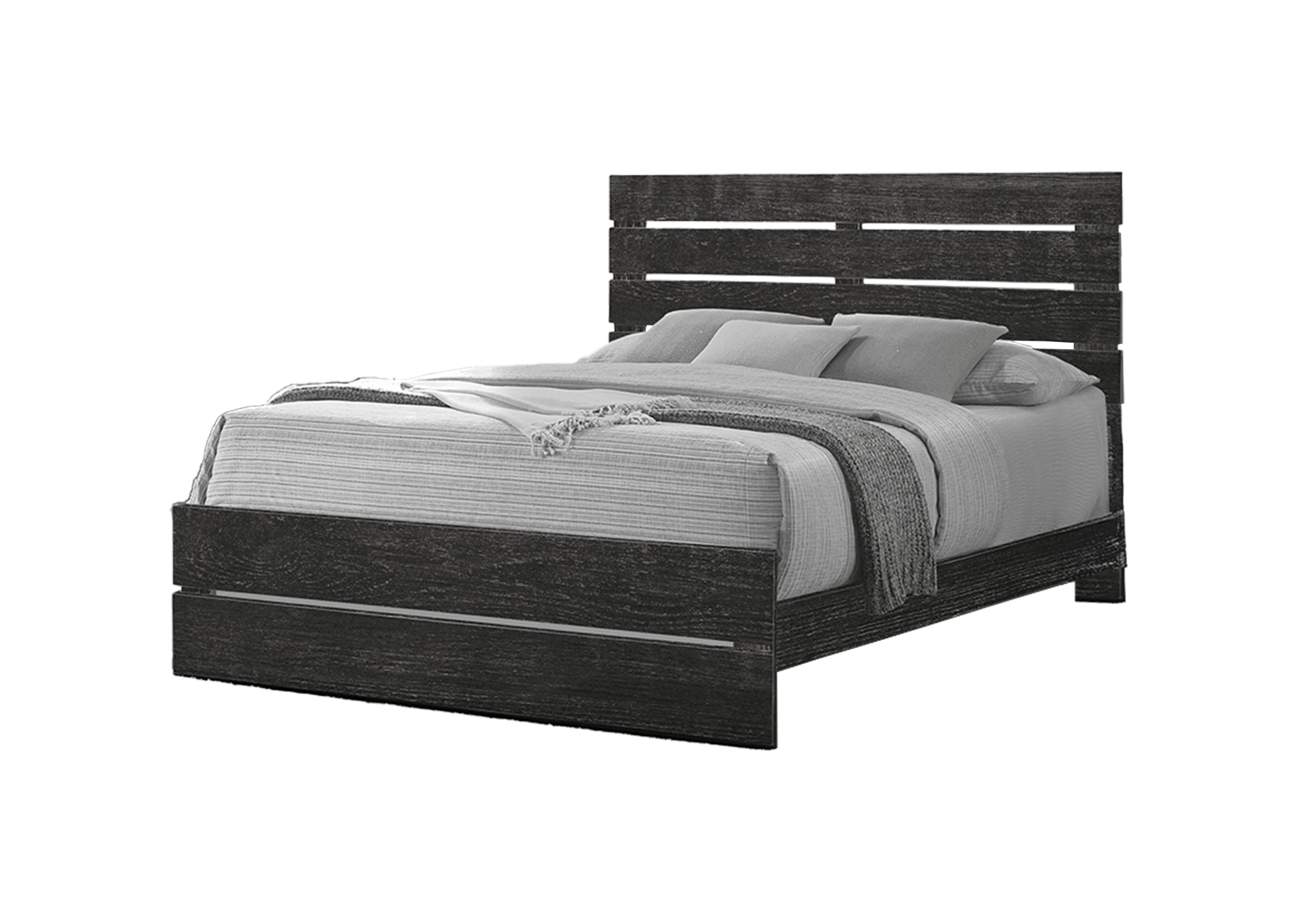 BED FRAME - QUEEN SIZE BED / GRAPHITE GREY WOOD FINISH