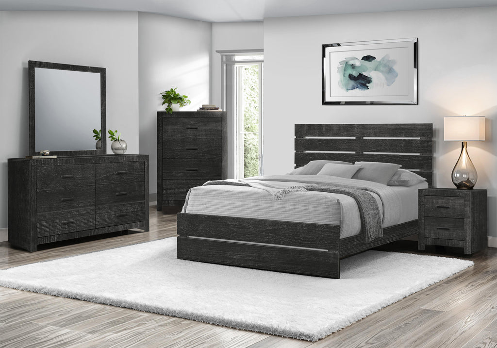 BED FRAME - QUEEN SIZE BED / GRAPHITE GREY WOOD FINISH