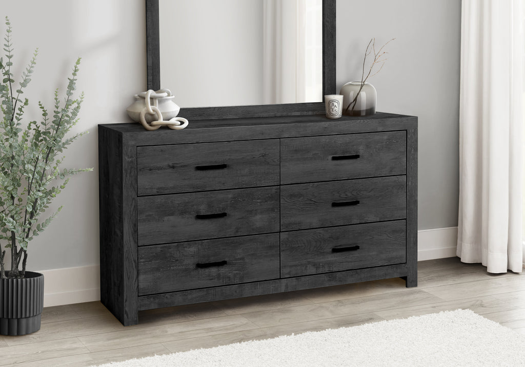 BEDROOM - 6 DRAWER DRESSER / GRAPHITE GREY WOOD FINISH