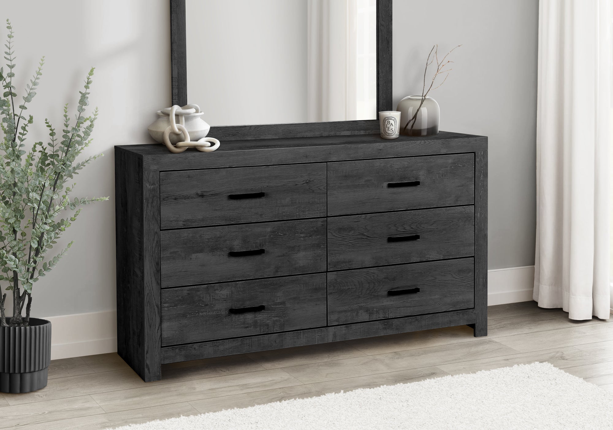 BEDROOM - 6 DRAWER DRESSER / GRAPHITE GREY WOOD FINISH