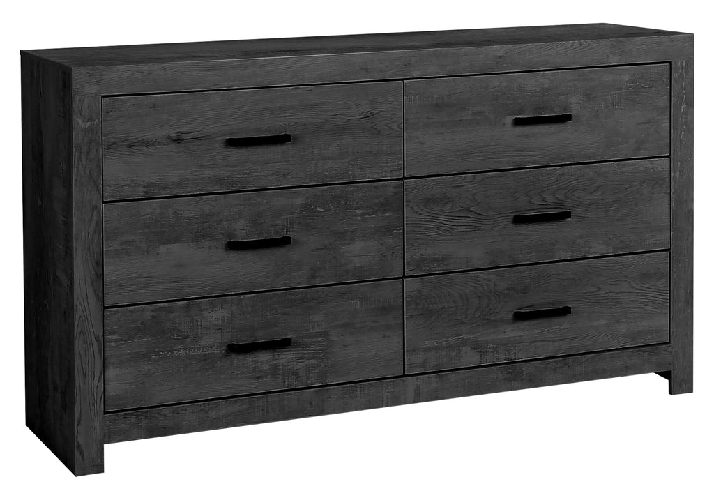 BEDROOM - 6 DRAWER DRESSER / GRAPHITE GREY WOOD FINISH