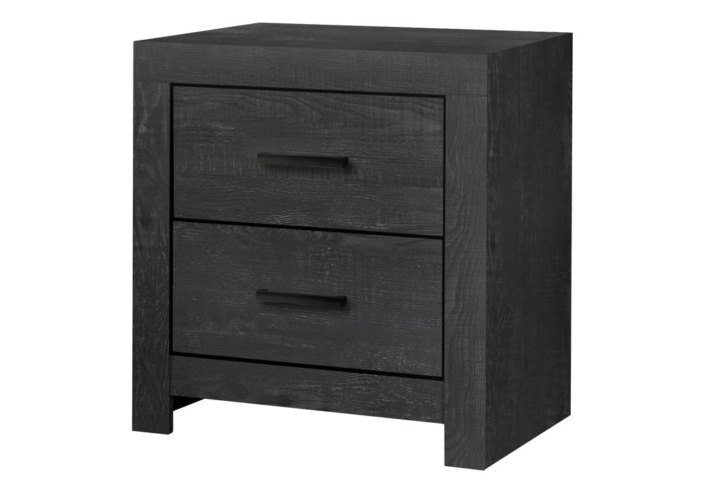 BEDROOM SET - 2 DRAWER NIGHTSTAND / GRAPHITE GREY WOOD FINISH