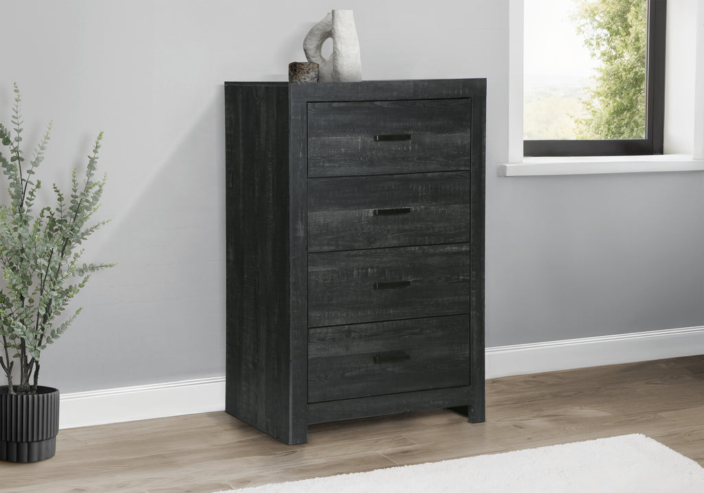 BEDROOM SET - 4 DRAWER CHEST / GRAPHITE GREY WOOD FINISH