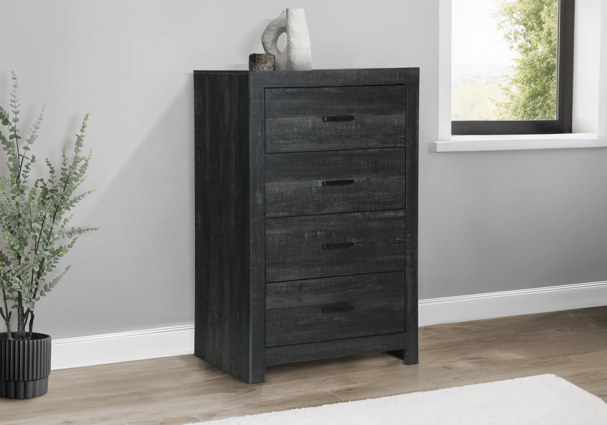 BEDROOM SET - 4 DRAWER CHEST / GRAPHITE GREY WOOD FINISH