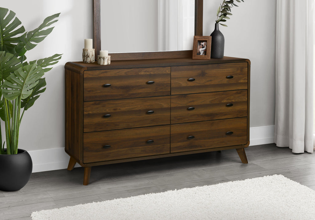 BEDROOM - 6 DRAWER DRESSER / WALNUT FINISH