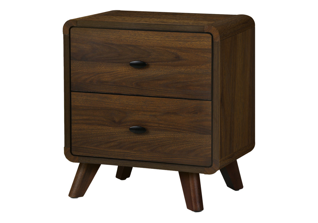 BEDROOM SET - 2 DRAWER NIGHTSTAND / WALNUT FINISH