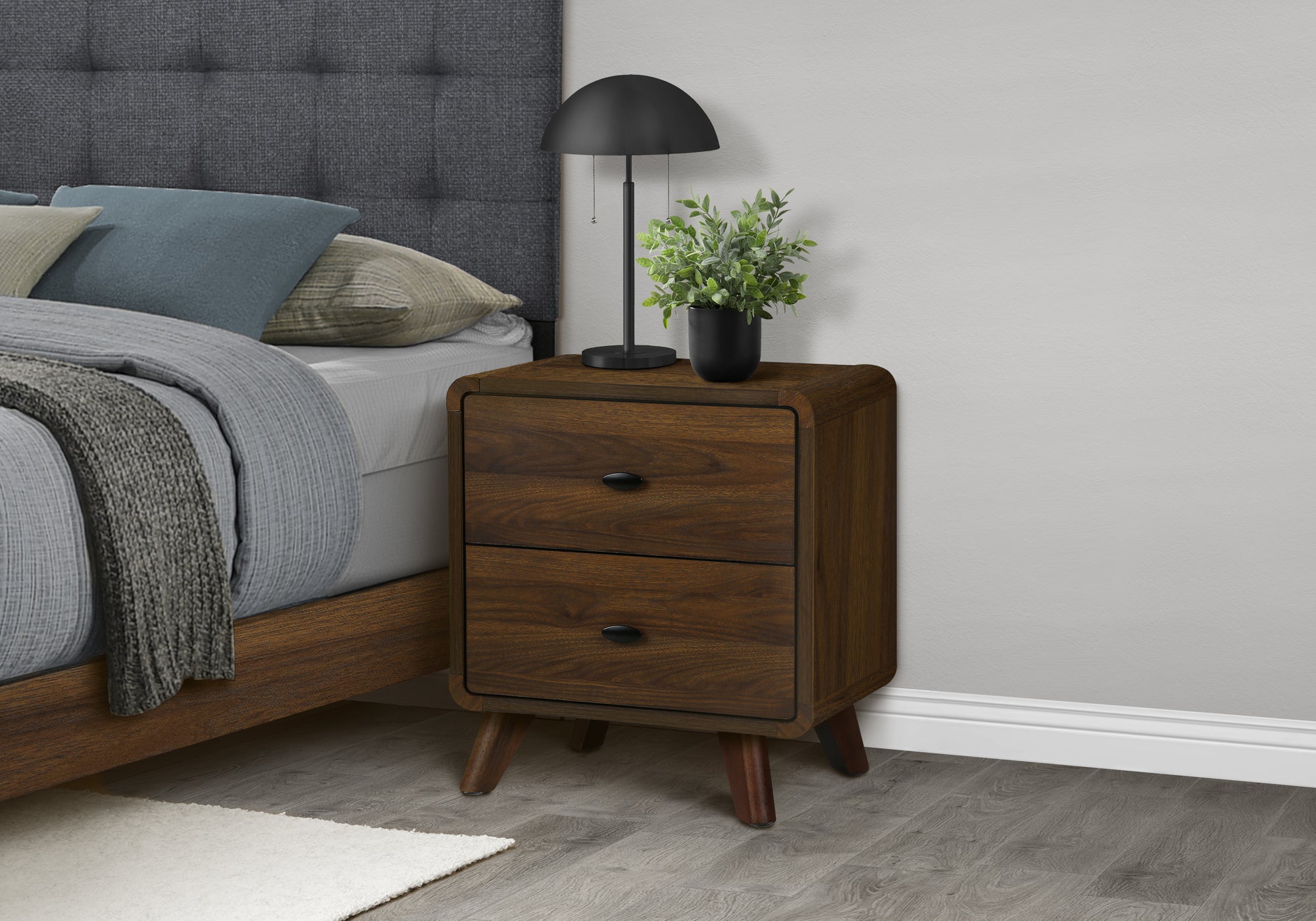 BEDROOM SET - 2 DRAWER NIGHTSTAND / WALNUT FINISH