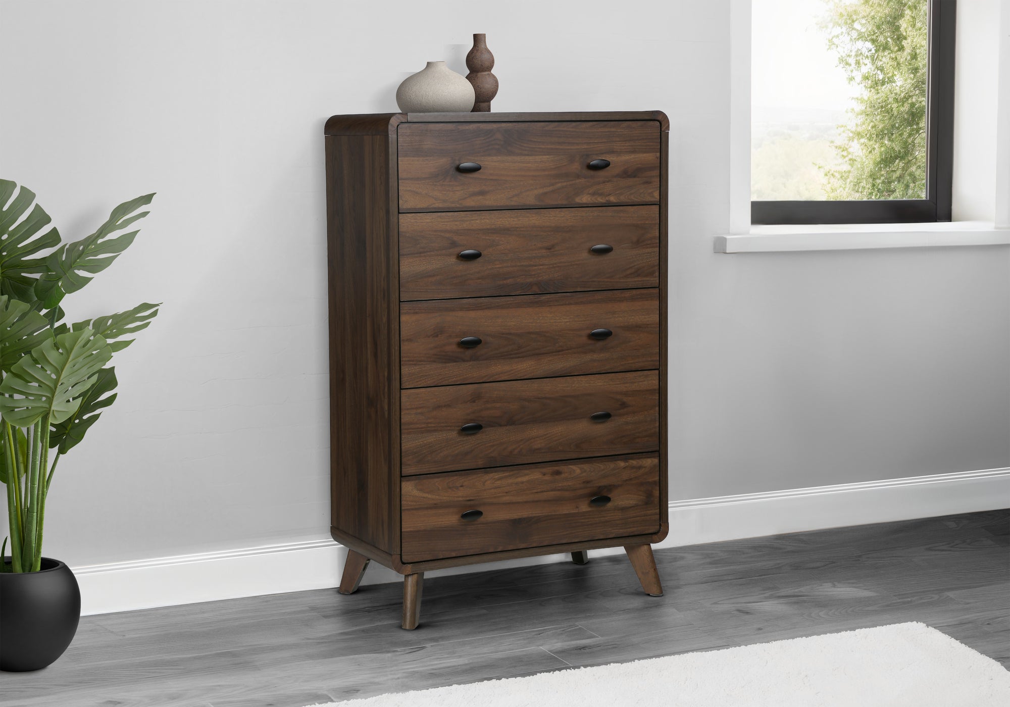 BEDROOM SET - 5 DRAWER CHEST / WALNUT FINISH