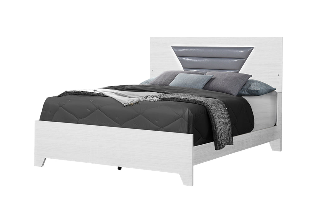 BEDROOM SET - QUEEN SIZE BED WITH LED LIGHT GREY PU / WHITE FINISH