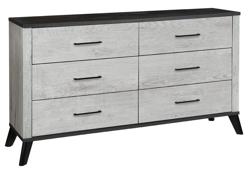BEDROOM SET - 6 DRAWER DRESSER / GREY RECLAIMED / GRAPHITE WOOD TOP