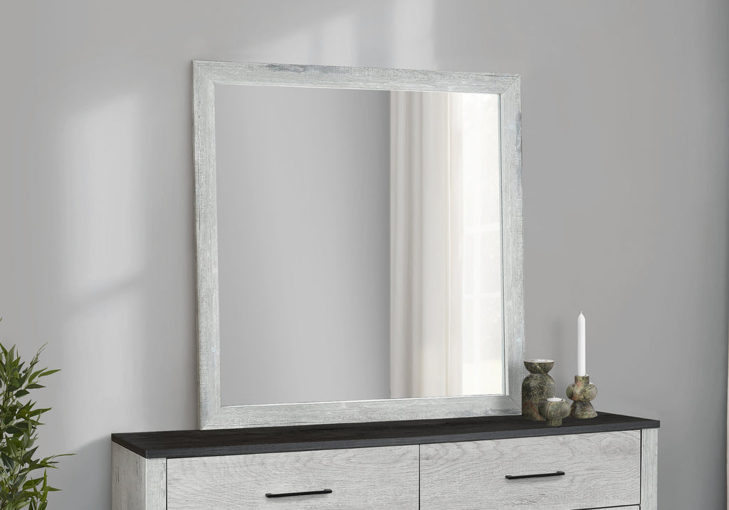 BEDROOM SET - WALL MIRROR / GREY RECLAIMED / GRAPHITE WOOD TOP