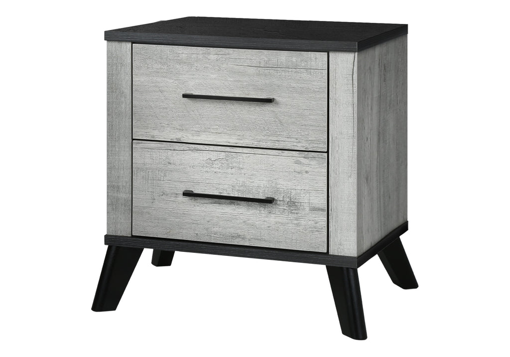 BEDROOM SET - 2 DRAWER NIGHTSTAND/ GREY RECLAIMED / GRAPHITE WOOD TOP