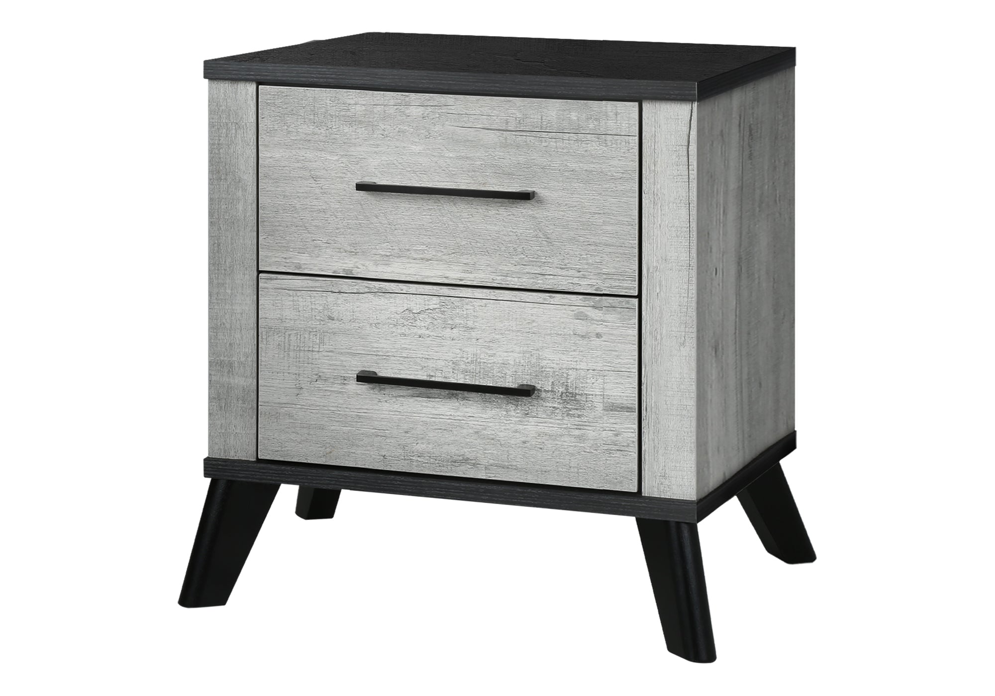 BEDROOM SET - 2 DRAWER NIGHTSTAND/ GREY RECLAIMED / GRAPHITE WOOD TOP