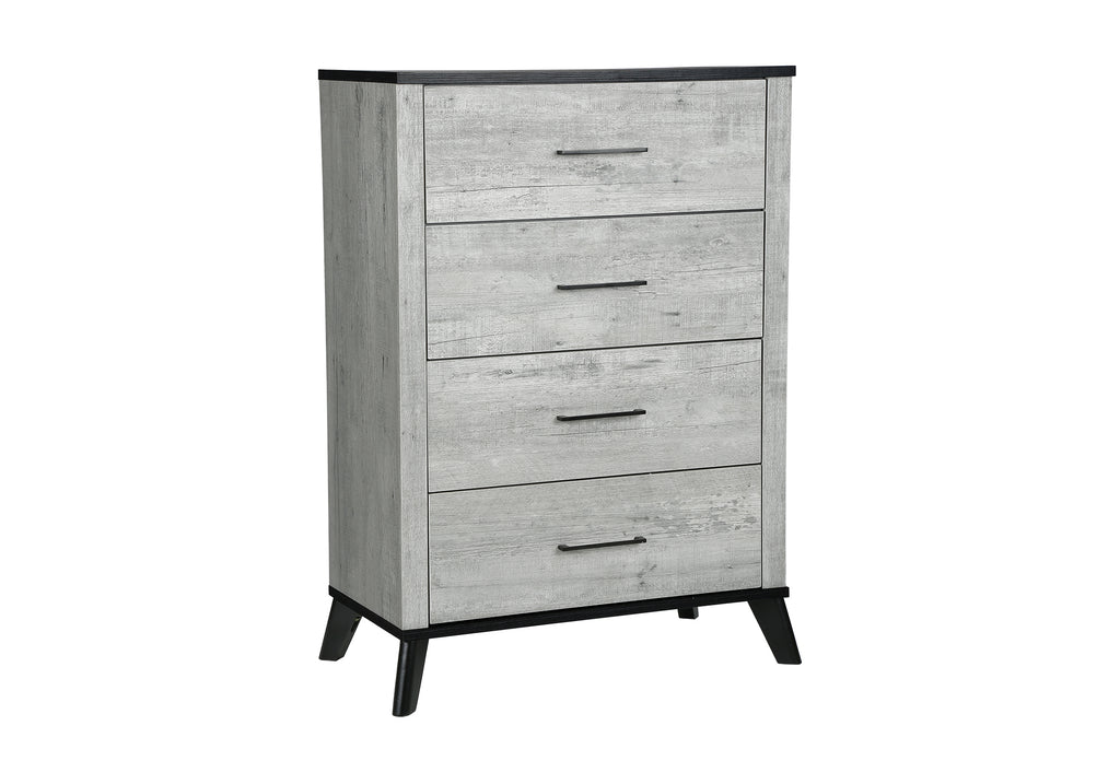 BEDROOM SET - 4 DRAWER CHEST / GREY RECLAIMED / GRAPHITE WOOD TOP