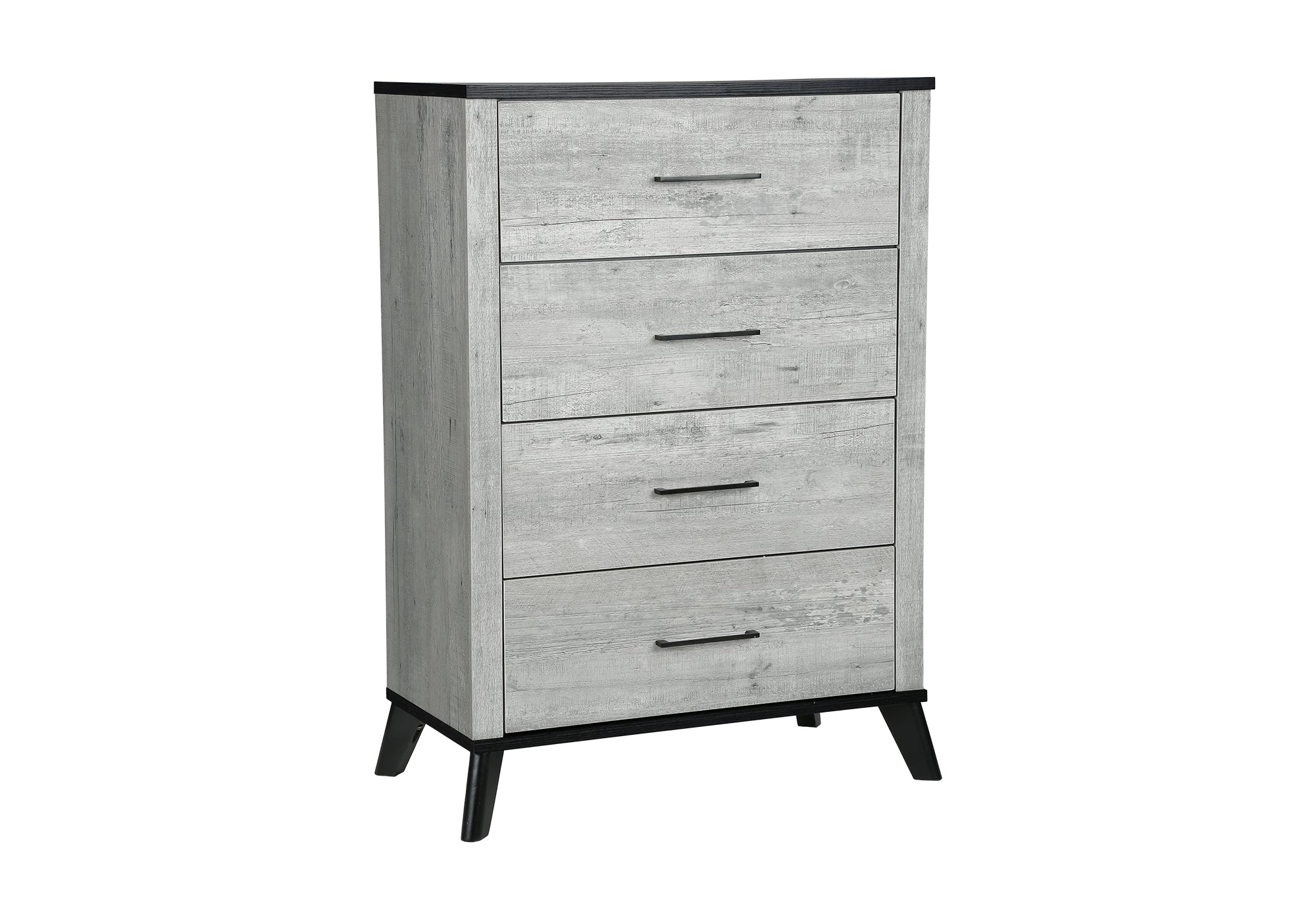 BEDROOM SET - 4 DRAWER CHEST / GREY RECLAIMED / GRAPHITE WOOD TOP