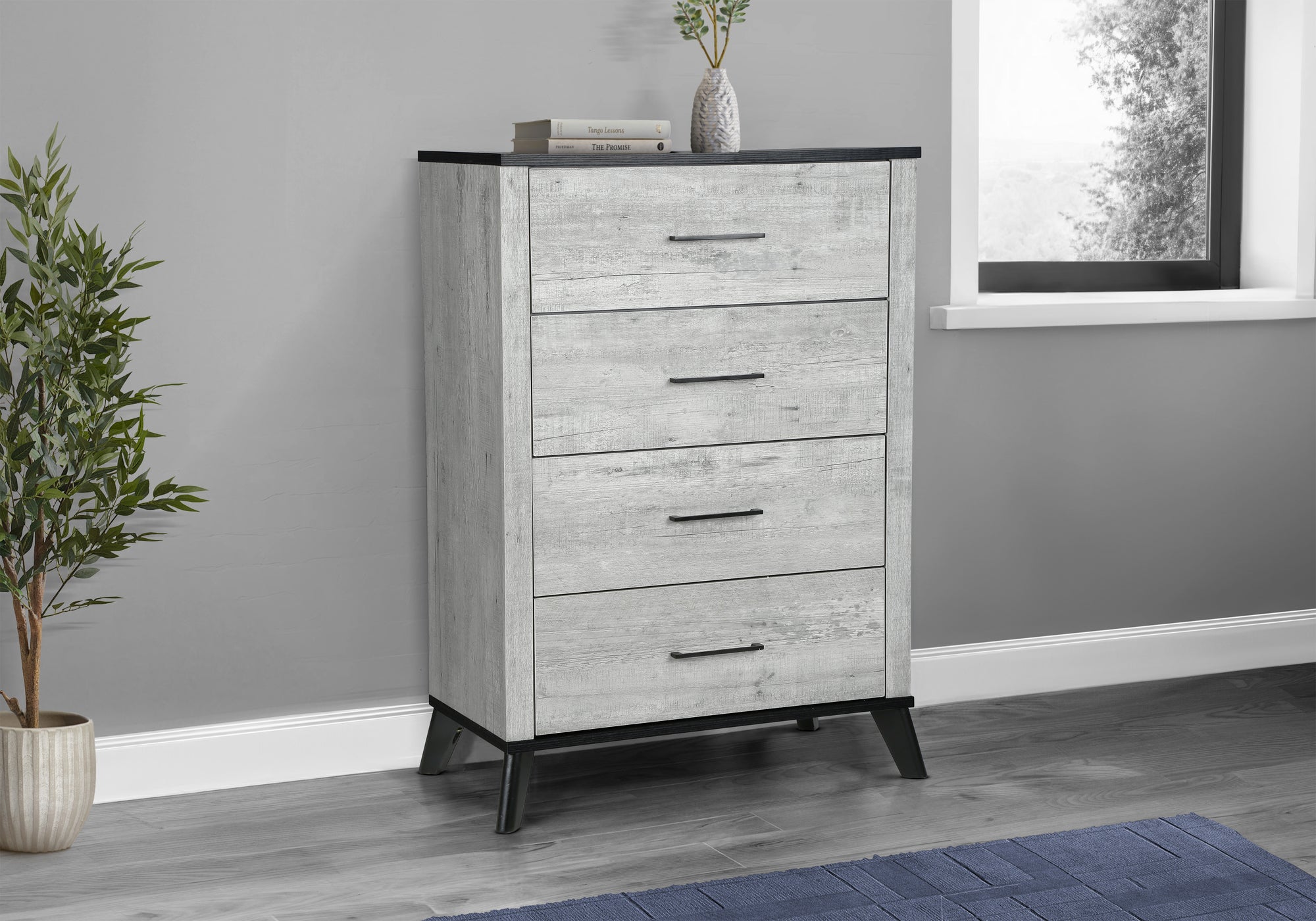BEDROOM SET - 4 DRAWER CHEST / GREY RECLAIMED / GRAPHITE WOOD TOP