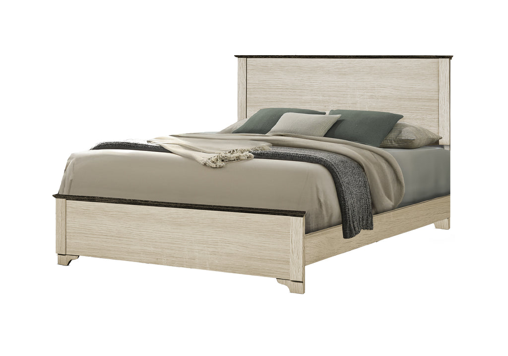 BEDROOM SET - QUEEN SIZE BED / BLEACHED OAK FINISH / RUSTIC OAK TOP