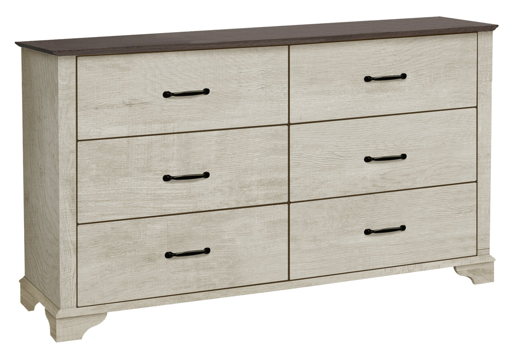 BEDROOM - 6 DRAWER DRESSER / BLEACHED OAK FINISH / RUSTIC OAK TOP