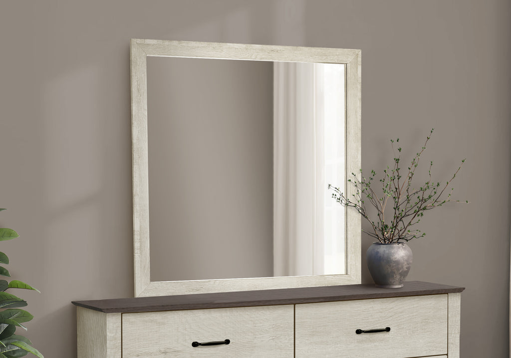 BEDROOM SET - WALL MIRROR / BLEACHED OAK FINISH / RUSTIC OAK TOP