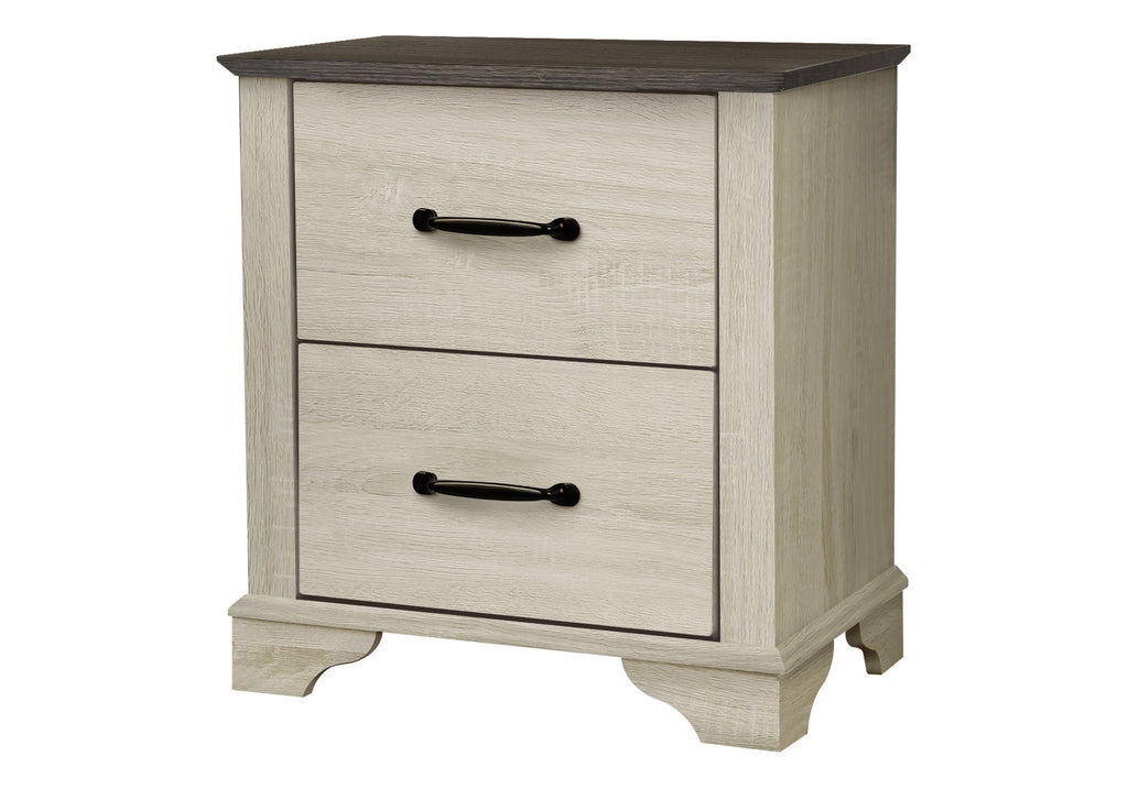 BEDROOM SET - 2 DRAWER NIGHTSTAND / BLEACHED OAK / RUSTIC OAK TOP