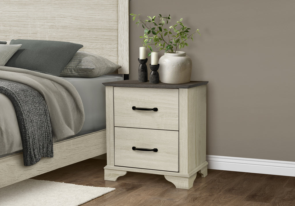 BEDROOM SET - 2 DRAWER NIGHTSTAND / BLEACHED OAK / RUSTIC OAK TOP
