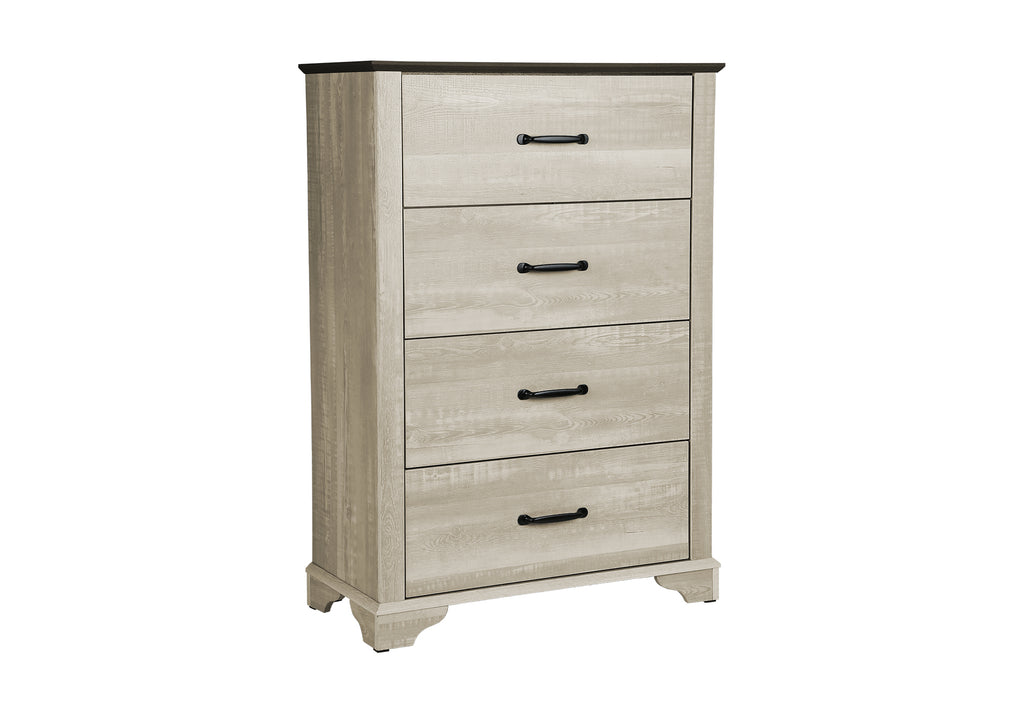 BEDROOM SET - 4 DRAWER CHEST / BLEACHED OAK FINISH / RUSTIC OAK TOP