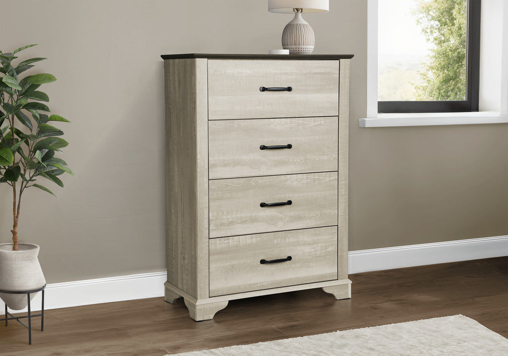 BEDROOM SET - 4 DRAWER CHEST / BLEACHED OAK FINISH / RUSTIC OAK TOP