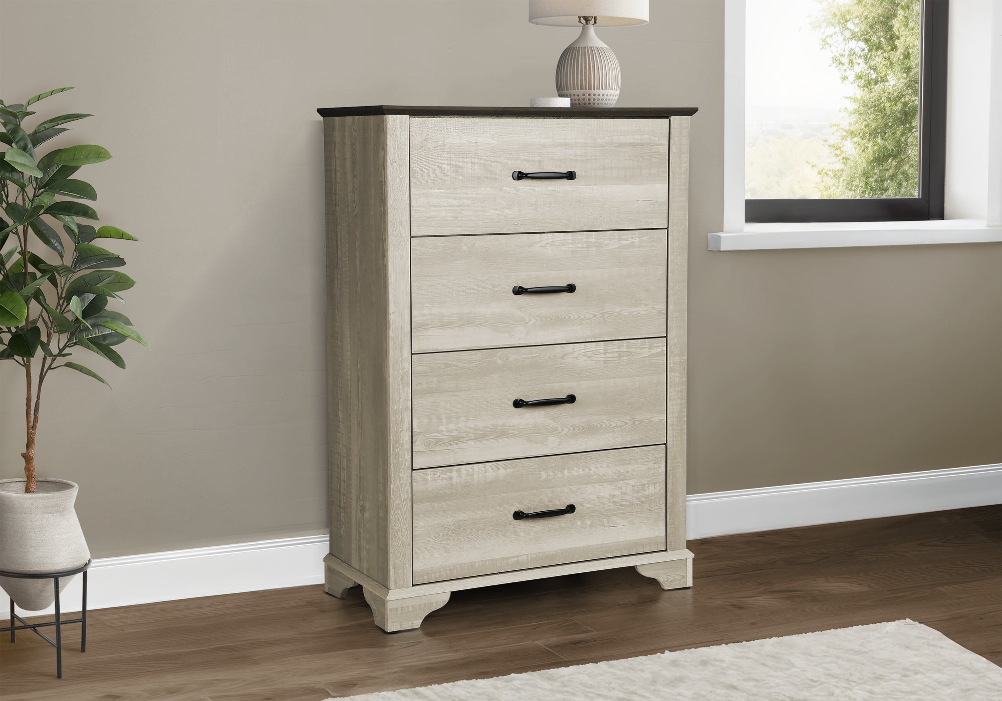 BEDROOM SET - 4 DRAWER CHEST / BLEACHED OAK FINISH / RUSTIC OAK TOP
