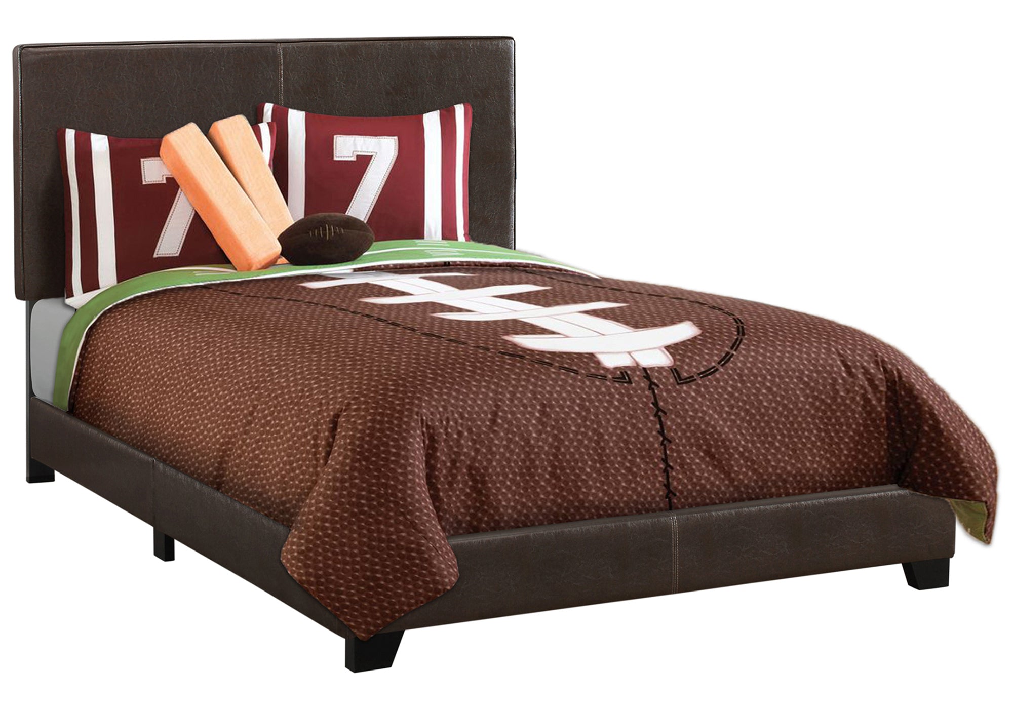 BED - FULL SIZE / DARK BROWN LEATHER-LOOK
