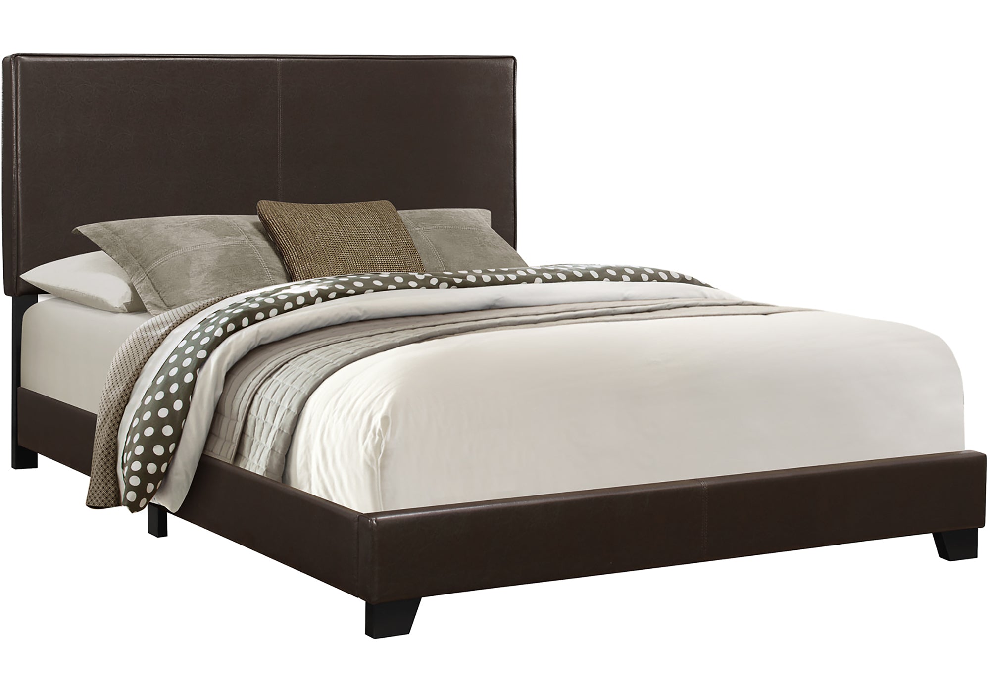 BED - QUEEN SIZE / DARK BROWN LEATHER-LOOK