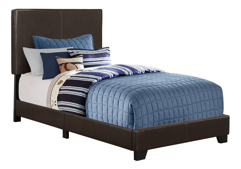 BED - TWIN SIZE / DARK BROWN LEATHER-LOOK