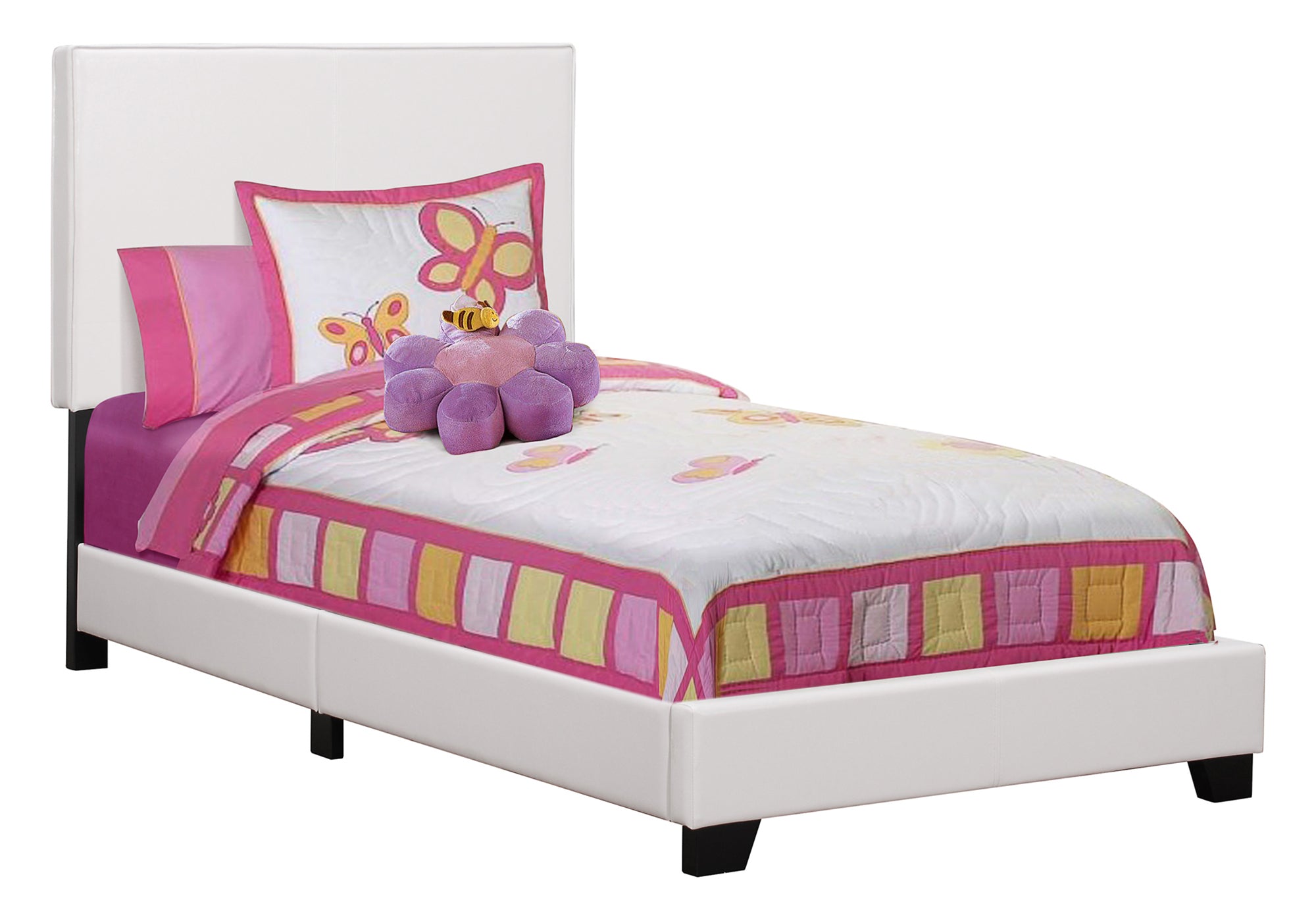 BED - TWIN SIZE / WHITE LEATHER-LOOK