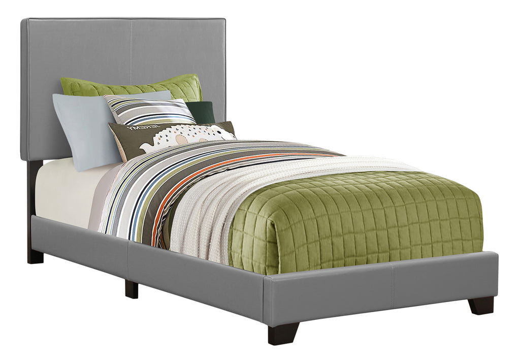 BED - TWIN SIZE / GREY LEATHER-LOOK